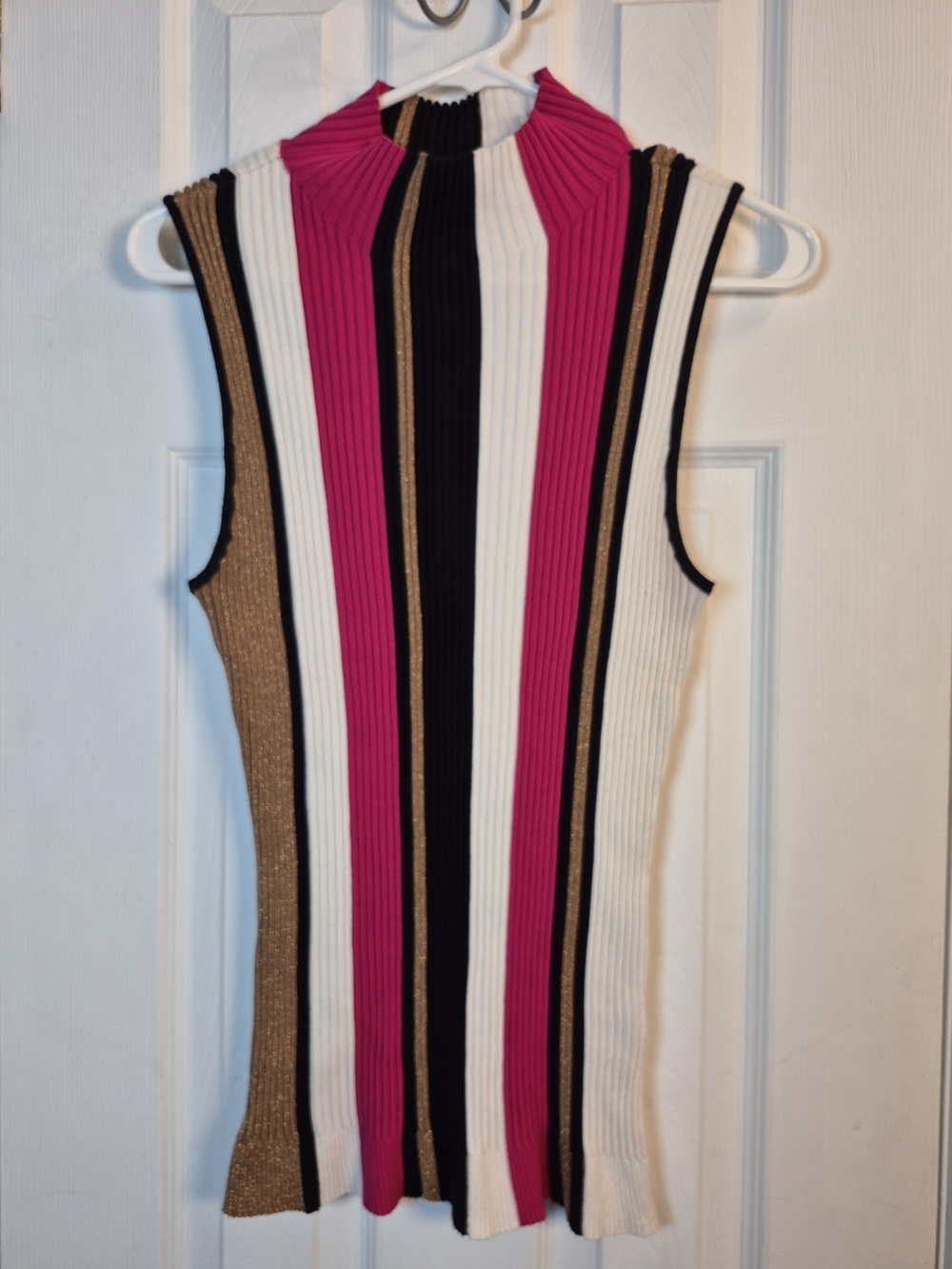 INC Colorblock Ribbed Knit Metallic Mock Neck Sleeveless Sweater Top L